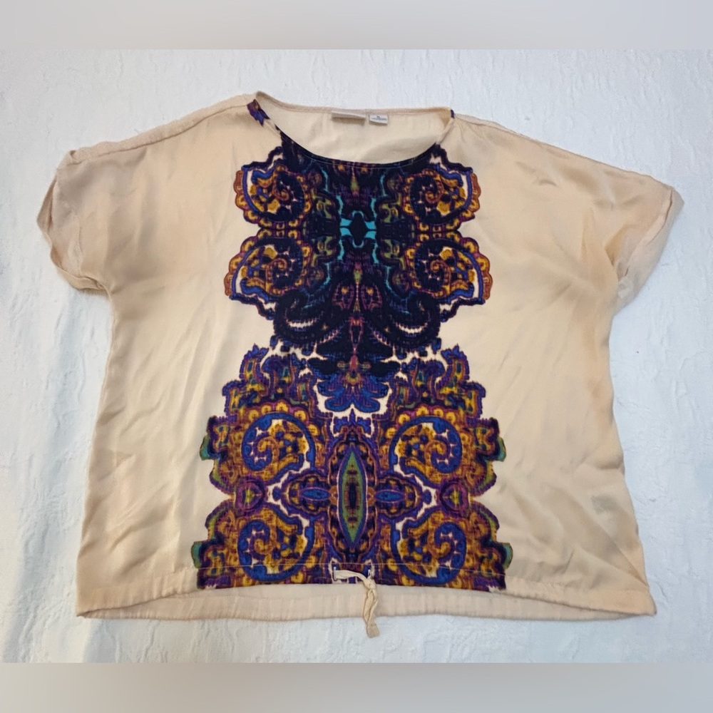 LIZ CLAIBORNE Folkloria Boho Crème Brûlée Mandala Top Blues Purples Size Lp